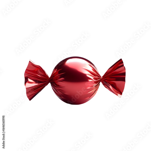 Shiny red candy wrapped in foil on a black background
