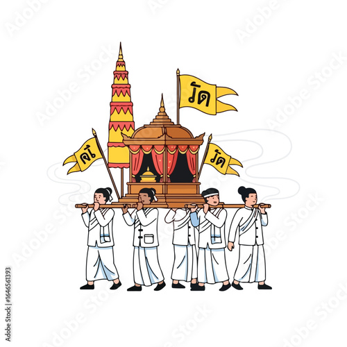 Illustration of a Traditional Thai Religious Procession with a Sacred Palanquin