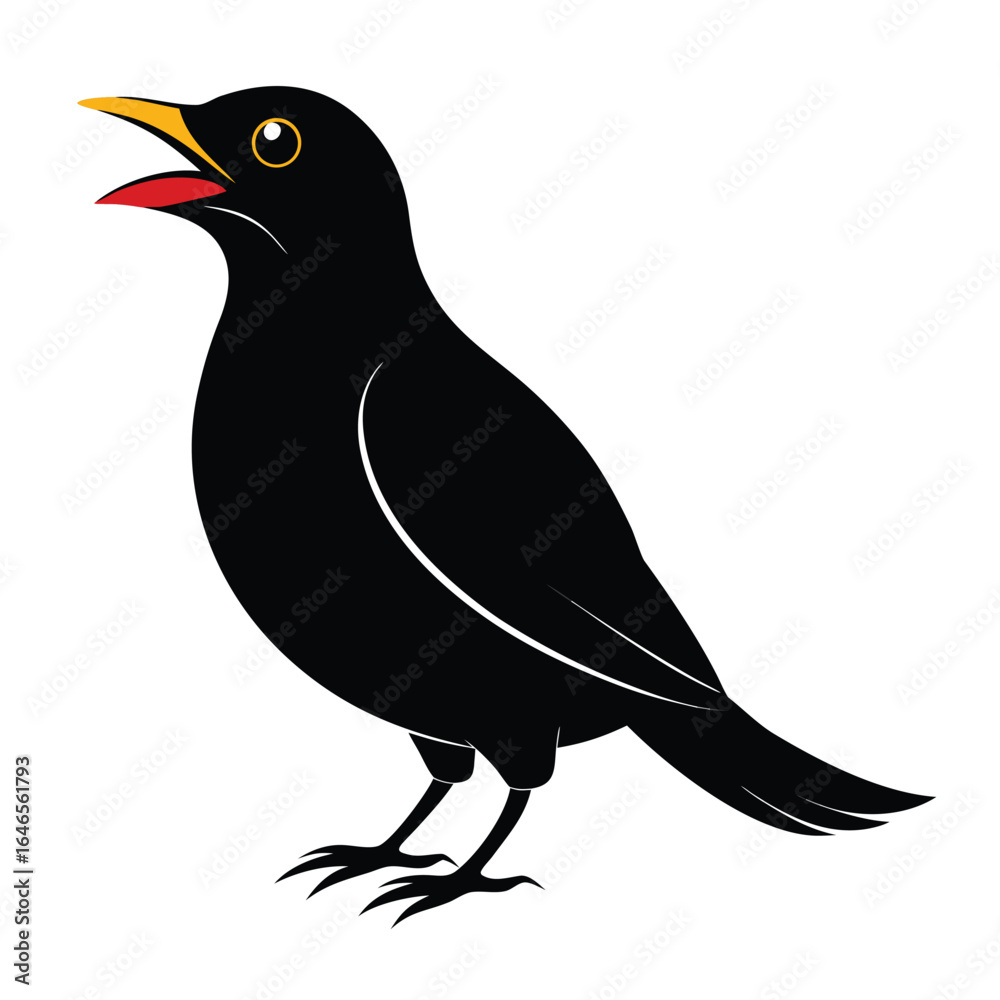 Fototapeta premium Stylized blackbird with open beak singing