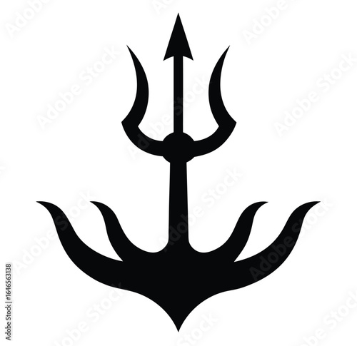 Powerful trident piercing ocean waves silhouette