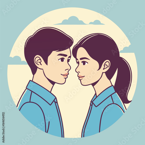 Romantic Asian Couple in Profile View