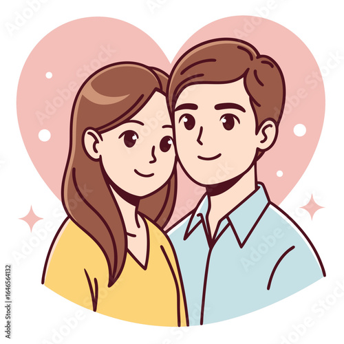 Cartoon Couple in Love, Heart Shape Background