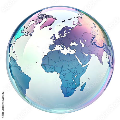 Colorful earth globe with continents and oceans isolated on transparent background