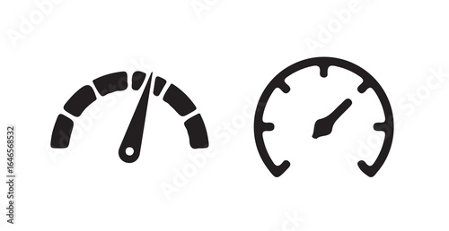 Speed icon signs, Speedometer black icons set, gauge meter, dashboard elements for automotive, speed measurement,  vector illustration eps 10.