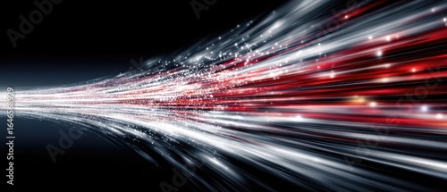 Abstract speed streaks of white and red light on a black background