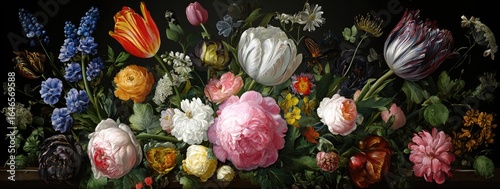 Detailed still life of a lavish flower arrangement