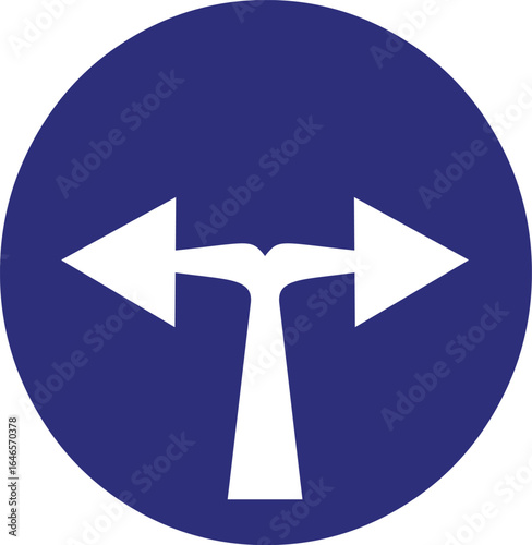 Abstract Directional Choice:  Bold White Arrows on Deep Blue Circular Background,  Modern Minimalist Design.