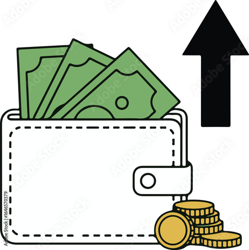 Wallet with Money and Upward Arrow Concept of Financial Growth and Investment