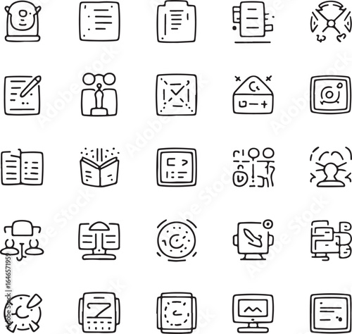 Diverse hand drawn icons representing education and technology