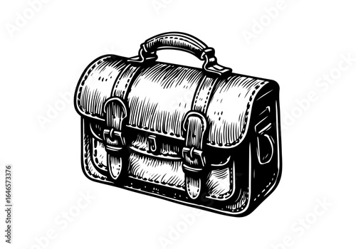 Leather satchel hand drawn vector illustration