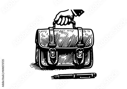 Leather satchel hand drawn vector illustration