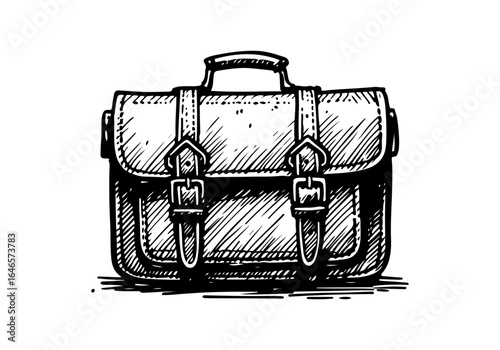 Leather satchel hand drawn vector illustration