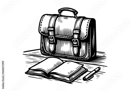 Leather satchel hand drawn vector illustration