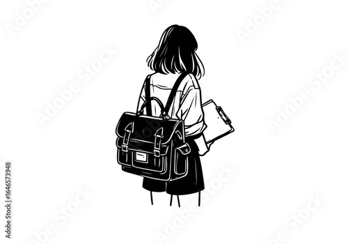 Leather satchel hand drawn vector illustration