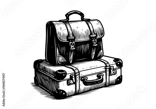 Leather satchel hand drawn vector illustration