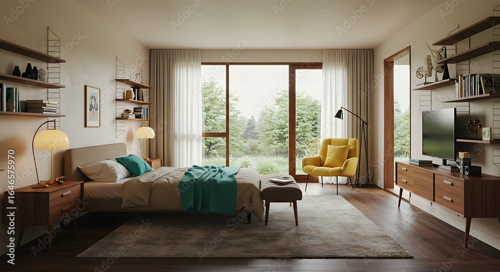 Fototapeta premium bedroom with Mid Century Modern design