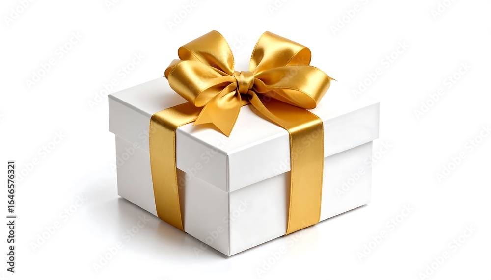 Obraz premium White gift box with gold ribbon