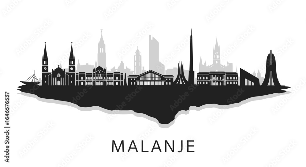 Fototapeta premium Malanje city skyline with Angola, and black silhouette.