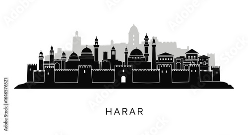Harar Skyline Silhouette Ethiopia Africa.