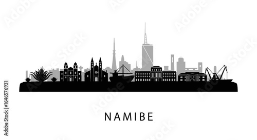 Namibe city silhouette with Angola skyline, and Africa.