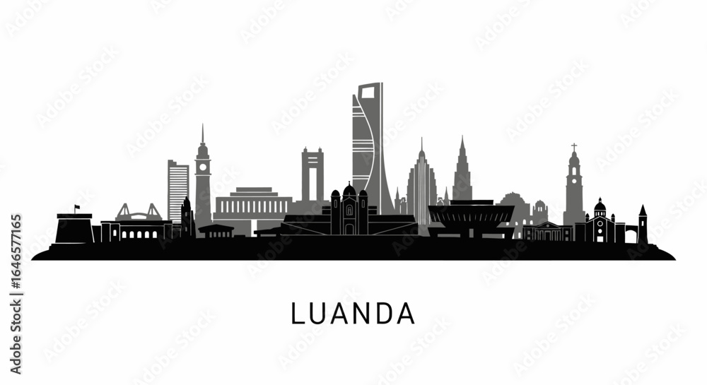 Naklejka premium Luanda Angola Skyline Urban Cityscape Silhouette.