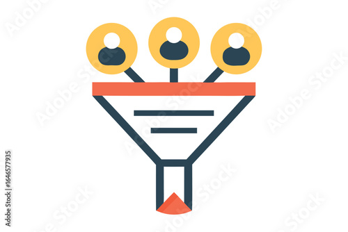 Sales Funnel Icon with Three User Profiles on White Background marketing funnel lead generation