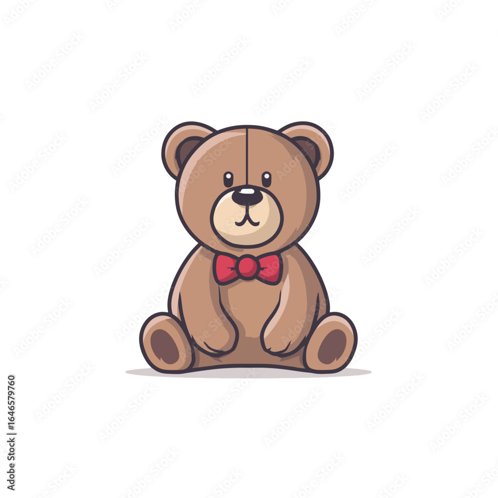 Fototapeta premium Adorable Brown Teddy Bear with Red Bowtie Sitting Comfortably Smiling