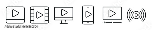 Video thin line icon set. Media player, play, movie minimal editable stroke icons