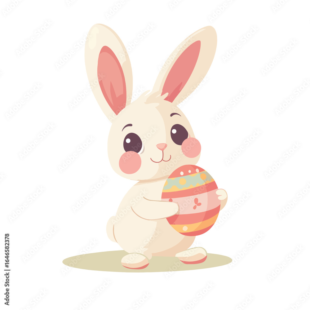 Fototapeta premium Adorable Easter Bunny Holding a Decorated Egg with Cheerful Expression and Blush