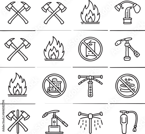 Firefighting equipment icons nozzle prohibition