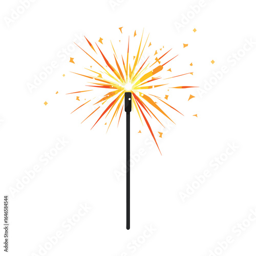 Animated Sparkler with Orange and Yellow Sparks and Black Handle