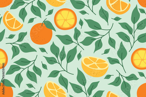 Seamless pattern featuring vibrant oranges and lemons on a light background, showcasing a fresh, fruity design.