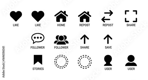 Social media application icons, displaying various interactive functions for user engagement.