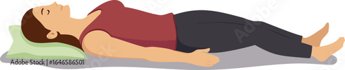 A woman lies on her stomach with her eyes closed, appearing relaxed and peaceful.
