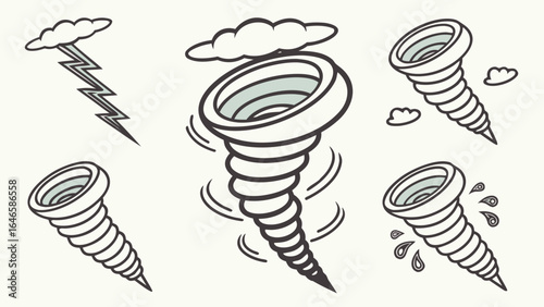 Cartoon Tornado and Lightning Clipart Set
