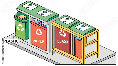 Recycling station for plastic paper and glass waste management eco friendly sustainability initiative