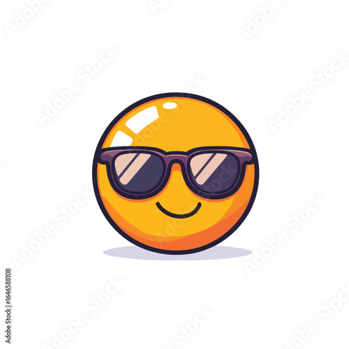 Cartoon Emoji with Sunglasses and a Subtle Shadow Expressing Coolness