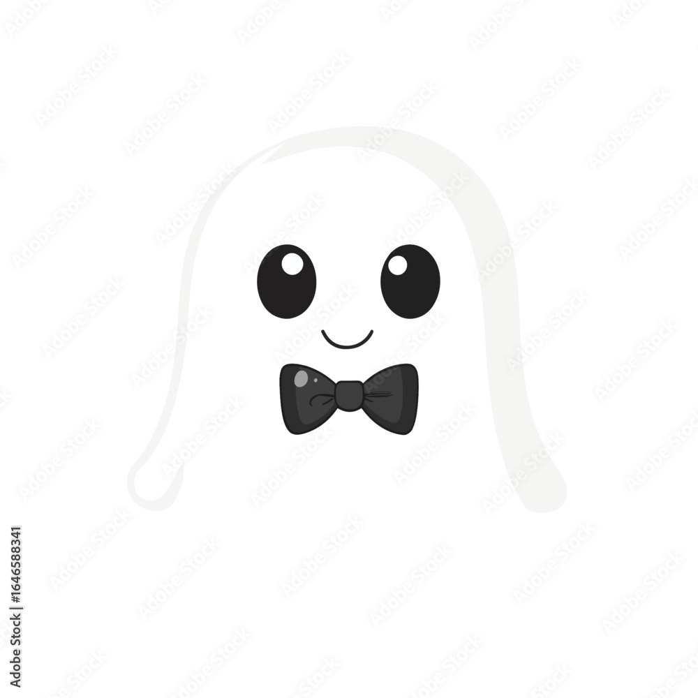 Obraz premium Cartoon ghost with a black bow tie and a cute smiling expression