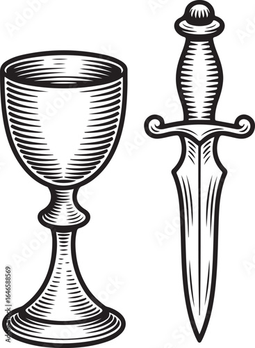Engraved Sacred Tool Icons – Vintage Chalice, Dagger, and Ritual Object Line Art Collection