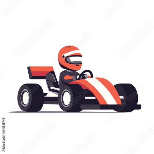 Cartoon GoKart Racer with Orange Helmet and Racing Stripes