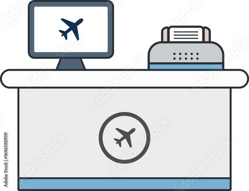 Airport Check-in Desk: A clean, minimalist depiction of an airport check-in desk, a symbol of travel and technology, ready to assist with your journey.
