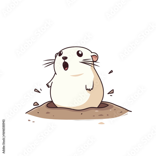 Cartoon hamster emerging from a burrow with a surprised expression