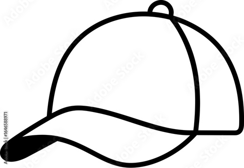 Simple Cap Outline: A clean, minimalist line drawing showcasing a classic baseball cap. The focus is on the essential shape and form. 