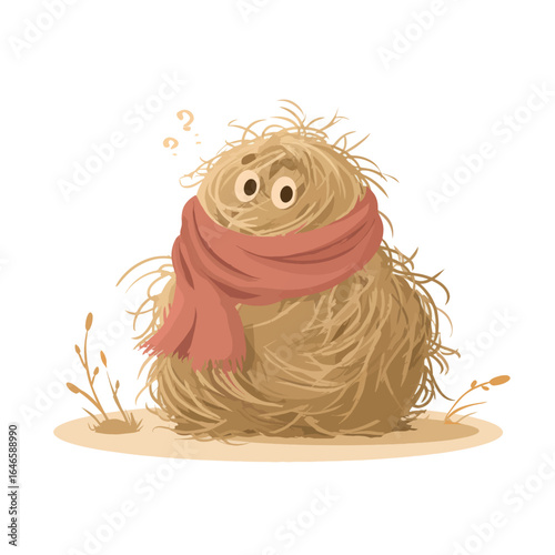 Cartoon Haystack Character with Googly Eyes and a SalmonColored Scarf