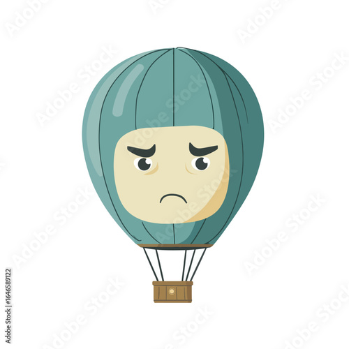 Cartoon hot air balloon with a sad face and a teal balloon top