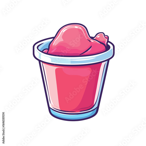 Cartoon Illustration of a Pink Gelatinous Substance in a Glass Cup