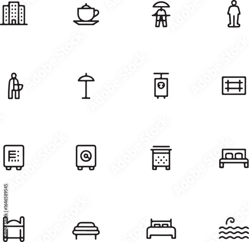 Hotel amenities icons building coffee cup