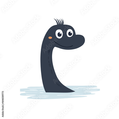 Cartoon Loch Ness Monster with Tuft of Hair Emerging from Water