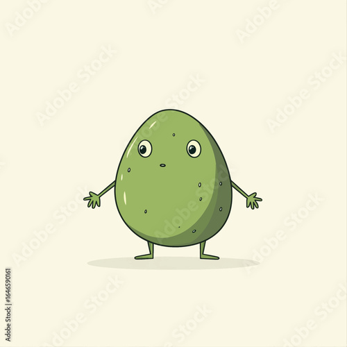 Cartoon Olive Character with Small Arms and Legs Expressing Surprise