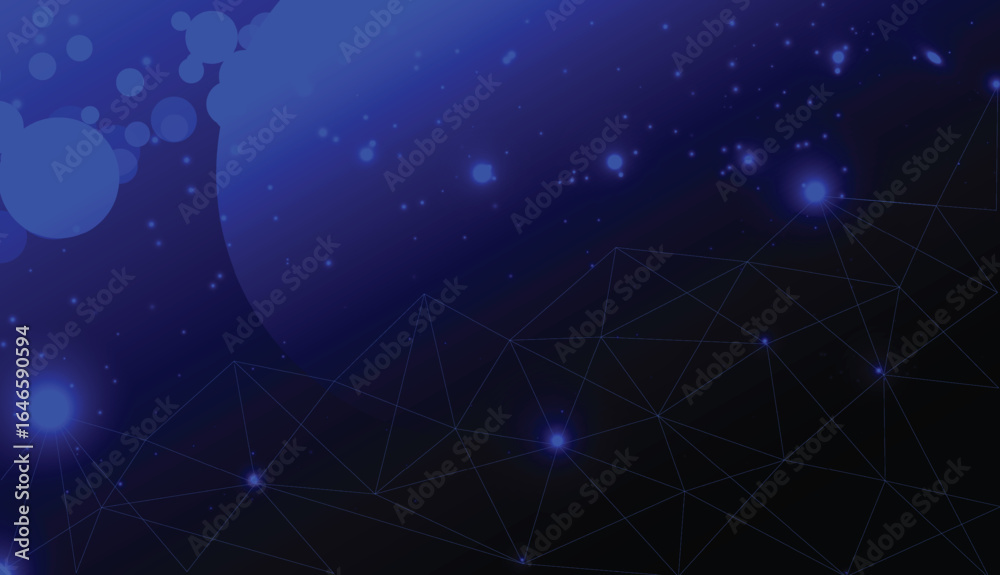 Fototapeta premium Abstract network line with glowing blue nodes technology connected by lines forming a dynamic web on a dark background vector.